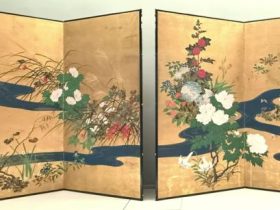 【流水四季草花図屏風】酒井抱一‐東京国立博物館所蔵