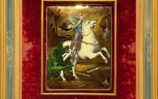 【《聖ゲオルギウスと龍》に基づくエマーユ絵画】梶光夫氏蔵