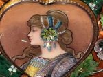 【パンジーと女性が描かれた飾りトレー】ル・ブランー梶コレクション
