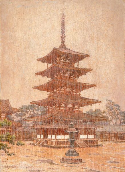 【雨 法隆寺塔】髙島野十郎ー個人蔵
